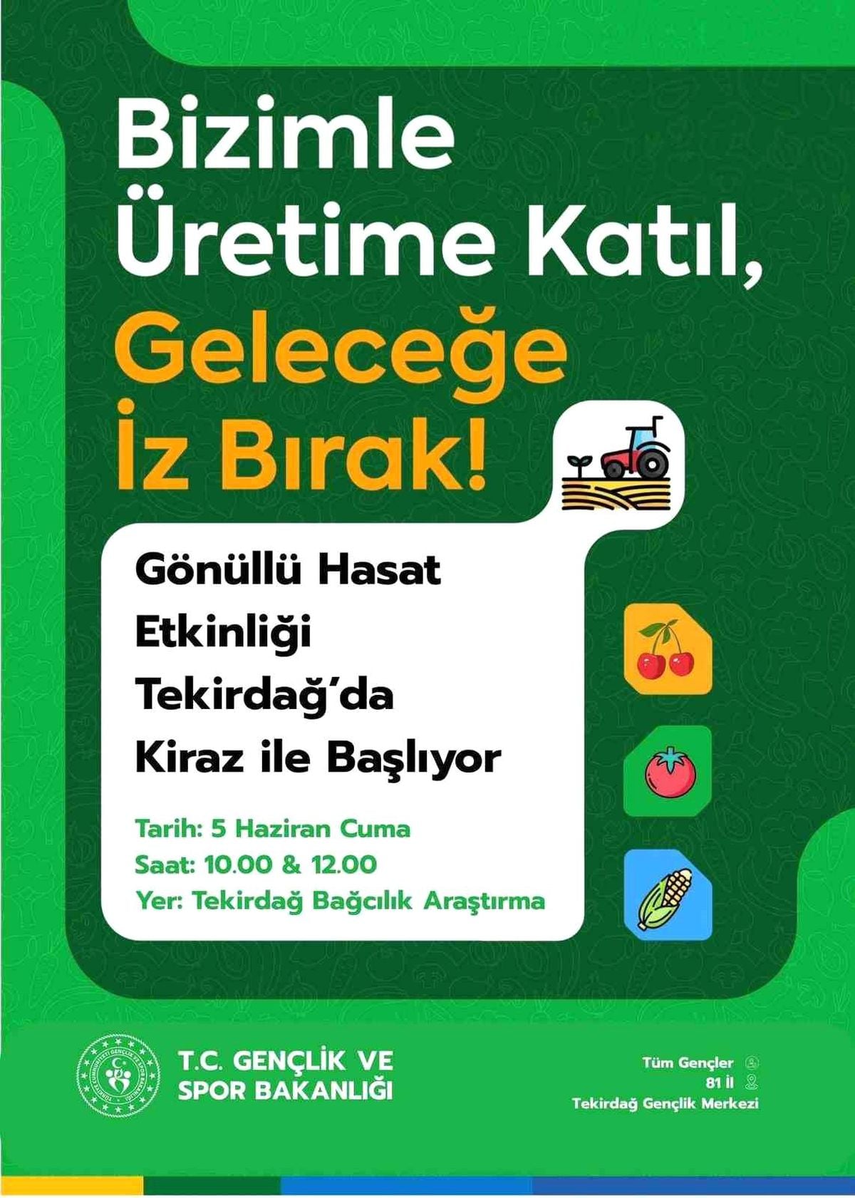 Tekirdağ'da gönüllü hasat etkinliği kirazla başlıyor